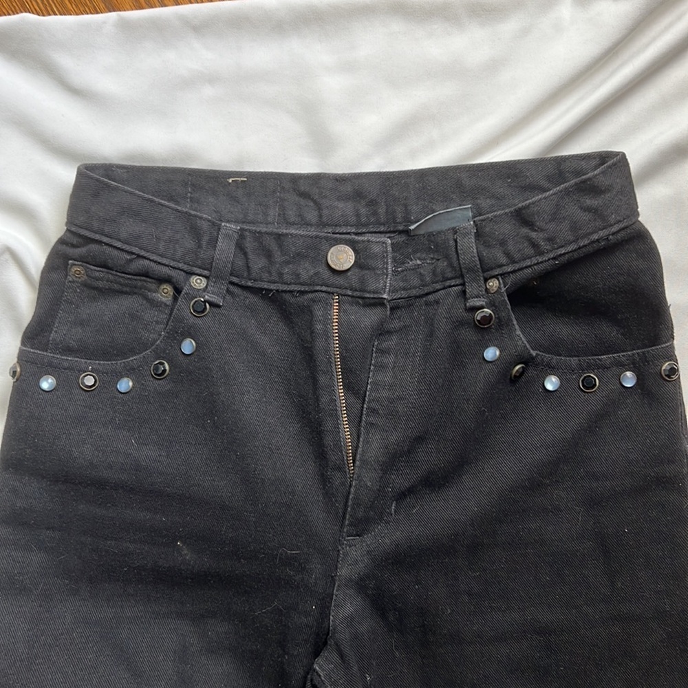 Liz authentic black straight leg jeans with blue and black button studs sz 4